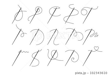 Needle logo. Tailor needles thread, sew, sewing stitch handmade symbol, fabric atelier craft, embroidery and dressmaking editable logotype vector set 102343610