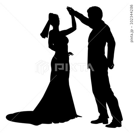Bride And Groom Couple Wedding Dress Silhouettes 102344286