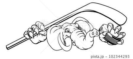 Elephant Ice Hockey Player Animal Sports Mascot 102344293