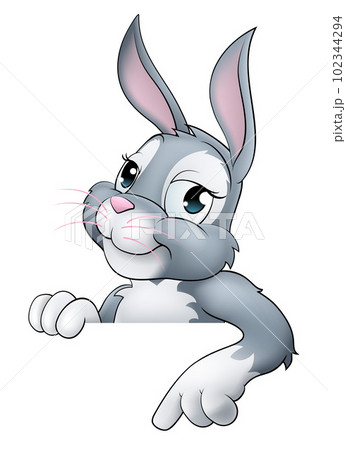 Easter Bunny Rabbit Cartoon Character Peeking Sign 102344294