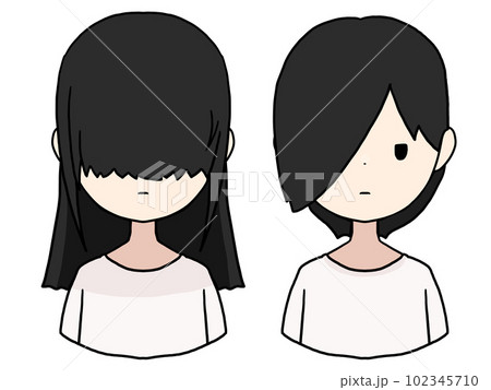 メカクレ女子のイラスト（両目隠れと片目隠れ） 102345710
