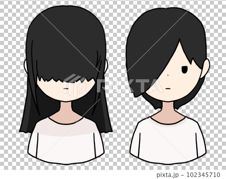 メカクレ女子のイラスト（両目隠れと片目隠れ） 102345710