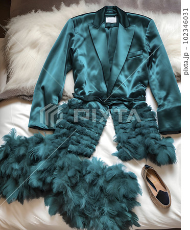 A woman wearing a suit with feathers, AI generated, AI generative. 102346031