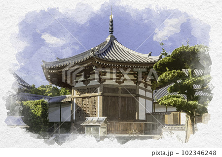 水彩画風 四国八十八箇所5番 地蔵寺 八角堂 徳島県板野町 水彩画風 四国八十八箇所5番 地蔵寺 八角堂 徳島県板野町 102346248