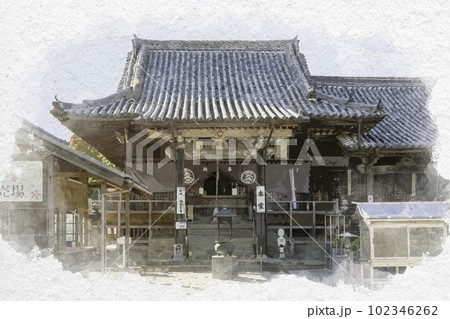水彩画風　四国八十八箇所5番　地蔵寺　本堂　徳島県板野町 102346262