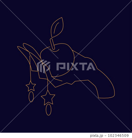 Hand holding an apple Hand draw boho fantasy art for poster or t-shirt Hand holding an apple Hand draw boho fantasy art for poster or t-shirt 102346509