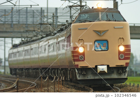 北陸本線　加賀笠間ー美川　JR西日本　485系　A07編成（京都）　雷鳥 102346546