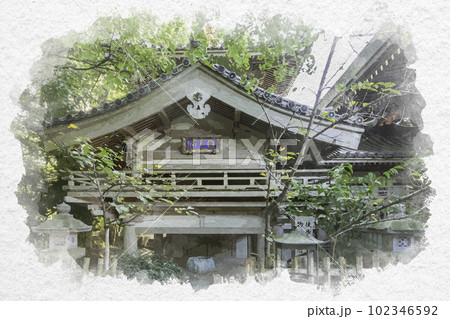 水彩画風 四国八十八箇所6番 安楽寺 観音堂 徳島県上板町 水彩画風 四国八十八箇所6番 安楽寺 観音堂 徳島県上板町 102346592