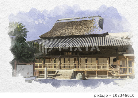 水彩画風 四国八十八箇所6番 安楽寺 方丈 徳島県上板町 水彩画風 四国八十八箇所6番 安楽寺 方丈 徳島県上板町 102346610