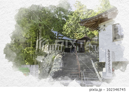 水彩画風　四国八十八箇所7番　十楽寺　大師堂　徳島県阿波市 102346745