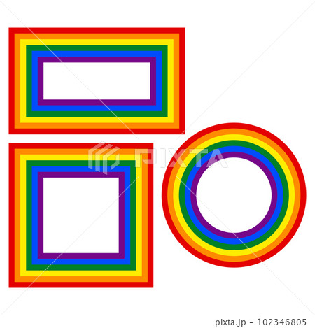 Flag LGBT icons, round and squared frames. Template border, vector illustration. Love wins. LGBT logo symbols in rainbow colors. Gay pride collection. 102346805