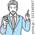 スマホを持ち説明するビジネスマン 102346947