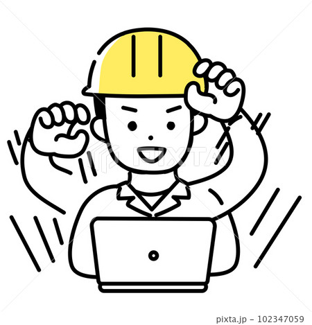 かわいい人物のイラストシリーズ _ 男性の作業員 _ 捗る かわいい人物のイラストシリーズ _ 男性の作業員 _ 捗る 102347059