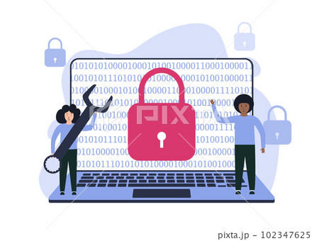 Data protection concept. Network data security on laptop 102347625