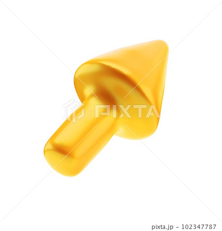 Yellow arrow pointing right and above. Realistic 3d design In plastic cartoon style. Icon isolated on white background. illustration with clipping path 102347787