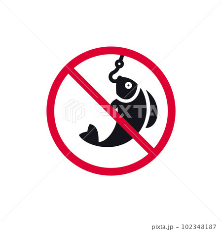 No fishing prohibited sign, forbidden modern round sticker, vector illustration No fishing prohibited sign, forbidden modern round sticker, vector illustration 102348187