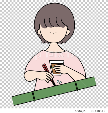 素麺流しをする女の子 102348317