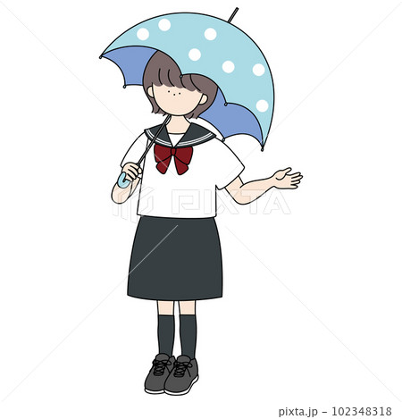 傘をさしているセーラー服の女の子 102348318
