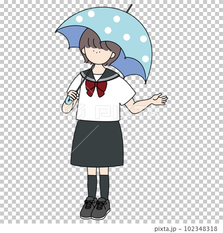 傘をさしているセーラー服の女の子 102348318