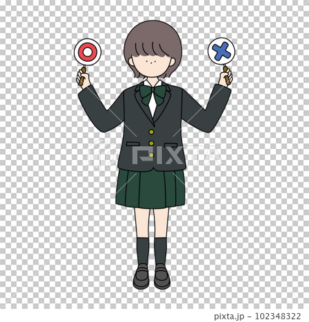 マルバツの表示を持っている制服の女の子 マルバツの表示を持っている制服の女の子 102348322