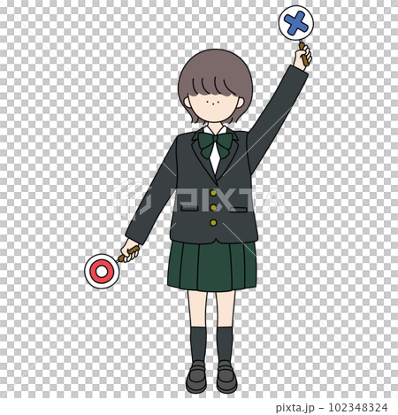 バツの表示を上げる制服の女の子 102348324