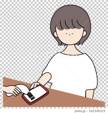 スマホ決済をする女の子 102348325