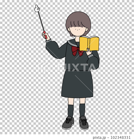 A girl in a sailor suit explaining with a pointing stick and a book A girl in a sailor suit explaining with a pointing stick and a book 102348331