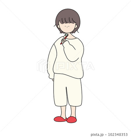 歯磨きをする寝起きの女の子 102348353