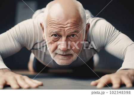 Old man doing push-ups. Generative AI illustration Old man doing push-ups. Generative AI illustration 102348398