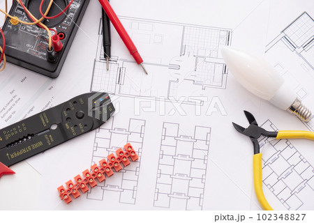 Repair tools on white background top view. 102348827