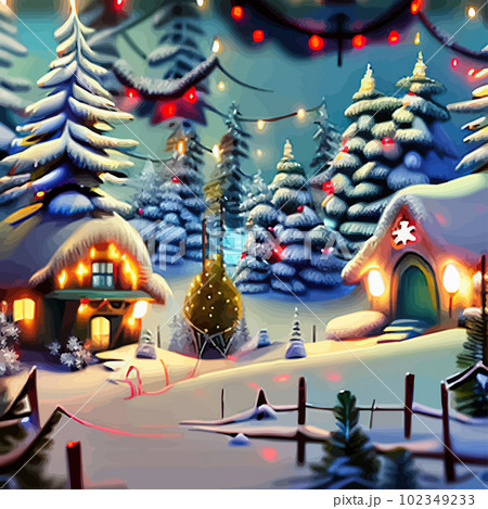 Amazing fairy tale Christmas house decoratedのイラスト
