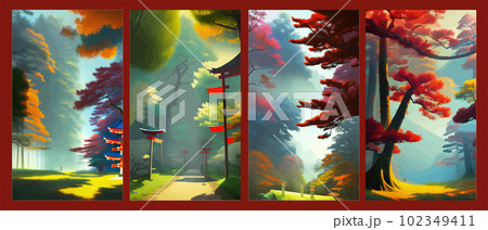 Torii, Japanese shrine gate. Vector illustration wooden Japanese Torii gate Torii, Japanese shrine gate. Vector illustration wooden Japanese Torii gate 102349411