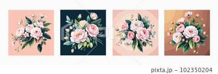 Bouquet decorated composition with dusty pink watercolor flowers and greenery Bouquet decorated composition with dusty pink watercolor flowers and greenery 102350204