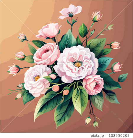 Watercolor floral bouquet blush pink roses flower green leaf leaves branches Watercolor floral bouquet blush pink roses flower green leaf leaves branches 102350205