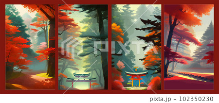 Torii, Japanese shrine gate. Vector illustration wooden Japanese Torii gate 102350230