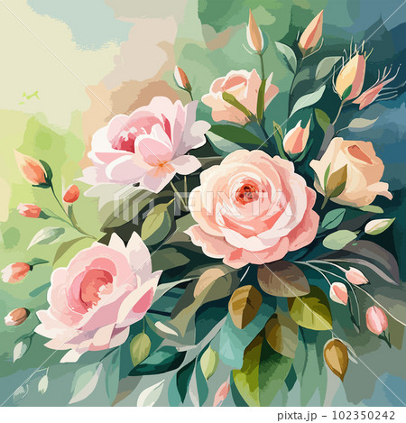 Vector floral bouquet design garden pink peach creamy powder pale Rose wax 102350242