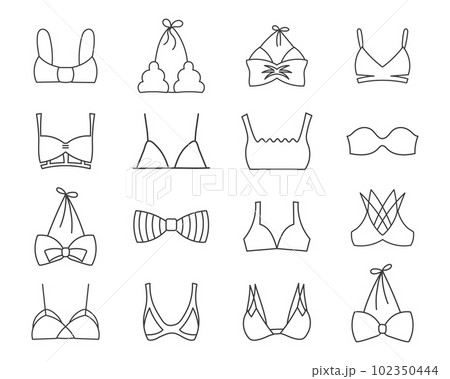 Set of different types of women's bras. Line - Stock