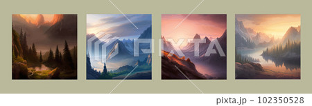 Incredible mountain landscape with forest and river. Vector illustration. 102350528
