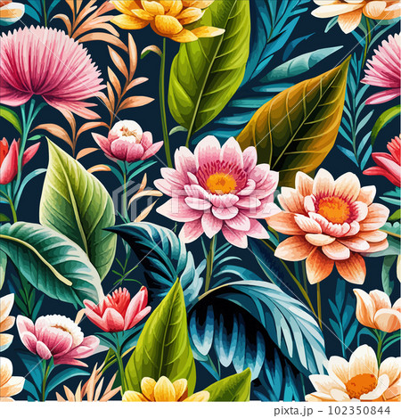 Vector pattern bright floral ornament on dark background. Patern for printing 102350844