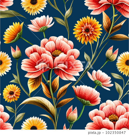 Vector pattern bright floral ornament on dark background. Patern for printing 102350847