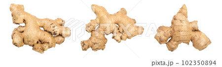 fresh Ginger root isolated on white background. Top view. Flat lay fresh Ginger root isolated on white background. Top view. Flat lay 102350894