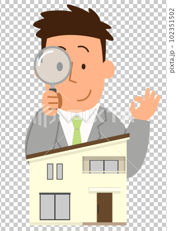 シンプルな家5と調査する会社員の男性1 102351502