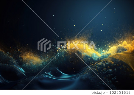 Network technology background futuristic tech blue and yellow wave background. Low poly 3d wire made with generative AI Scy fi space illustration 102351615
