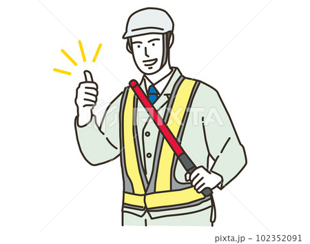 現場で警備をする作業員の男性 102352091