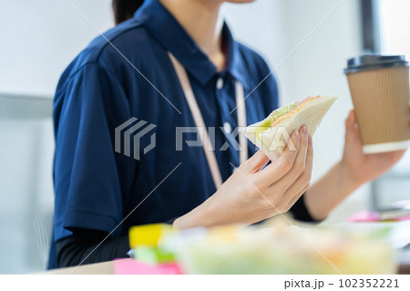 リモートで利用者と話す介護士、介護福祉士、医療事務、女性、事務 102352221