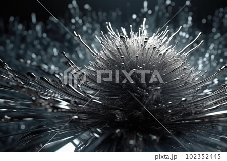 Network technology polygonal sphere digital silver abstract background. Low poly 3d sphere made with generative AI 102352445