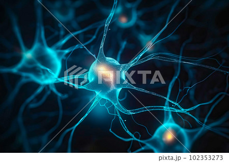 An image of neurons responsible for coordinating movements, such as neurons in the cerebellum. Generative AI 102353273
