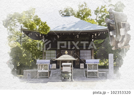 水彩画風 四国八十八箇所84番 屋島寺 大師堂 香川県高松市 水彩画風 四国八十八箇所84番 屋島寺 大師堂 香川県高松市 102353320