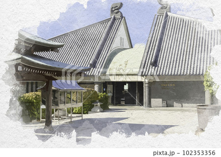 水彩画風 四国八十八箇所84番 屋島寺 宝物館 香川県高松市 水彩画風 四国八十八箇所84番 屋島寺 宝物館 香川県高松市 102353356