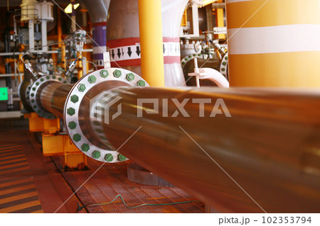 pipelines on oil and gas platform for production, Oil and gas process and control by automation system, Operator control product in oil and gas industry. 102353794